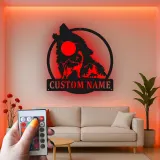 Custom Wolf Howling Led Light Metal Wall Art Personalized Gift for Nature Lovers Rustic Cabin Decor