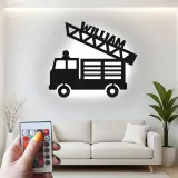 Personalized Fire Truck Name Sign | LED Metal Wall Art for Boys Room | Custom Kids Decor | Nursery Night Light