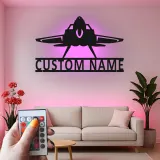 Personalized Fighter Jet Metal Sign | LED Backlit Wall Art | Custom Pilot Name Decor for Man Cave | Aviation Gift