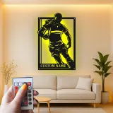 Décoration murale en métal personnalisée avec lumière LED de joueur de rugby