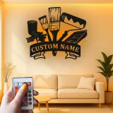 Personalized Painter Tools Sign | LED Metal Wall Art for Paint Shop | Custom Name Decor for Painting Contractor Gift