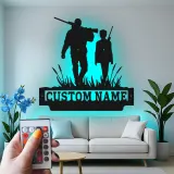 Cartel Personalizado de Caza | Arte de Metal LED para Padre e Hijo | Decoración de Cabaña Personalizada para Papá