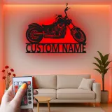 Custom Cruiser Motorcycle LED Metal Sign | Laser Cut Steel Garage Decor | Personalized Biker Gift | Lighted Wall Art