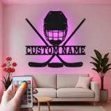Enseigne personnalisée de hockey | Décoration murale LED en métal pour salle de jeux | Cadeau personnalisé pour joueur de hockey, garçons et fans