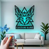 Art Mural en Métal LED de Chat Sphynx | Décor Gothique Personnalisé pour la Maison | Cadeau Personnalisé pour Amateurs de Chats Sorciers pour Salons et Studios