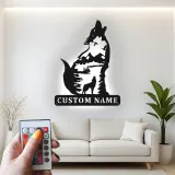 Cartel de metal personalizado de lobo aullando con luz LED Regalo para amantes de la naturaleza Decoración rústica de cabaña 3