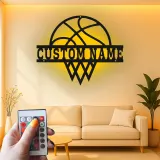 Cartel de metal personalizado de aro de baloncesto con luz LED, regalo deportivo personalizado para atletas, decoración para sala de juegos 1