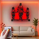 Personalized Firefighter Metal Sign | Custom Fireman LED Wall Art | First Responder Family Gift | Firehouse Home Decor