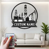 Cartel LED personalizado de torre petrolífera | Arte mural de metal personalizado | Decoración industrial para trabajador del petróleo y regalo para roughneck