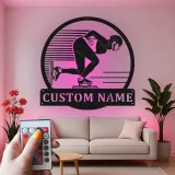 Personalisierte LED-Schild für Eisschnellläufer | Individuelle Metall-Wandkunst für Eiskunstläufer | Geschenk für Sportlerzimmer