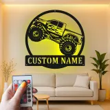 Personalisierte Monstertruck Metall-Schild | LED Licht Wandkunst | Männerzimmer-Dekoration & Geschenk für das Kinderzimmer | Offroad-Fahrzeug-Kunst