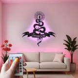 Insegna LED con serpente mistico | Arte in metallo personalizzata | Decorazione celestiale per saloni e studi | Targa gotica personalizzata