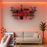 Custom Wine Bar Led Light Metal Wall Art Personalized Wine Lover Gift Kitchen or Home Bar Decor