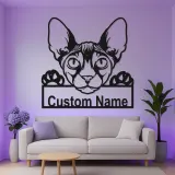 Panneau LED Métal Sphynx Personnalisé | Art Murale Silhouette de Chat de Compagnie Personnalisé | Décor Unique pour Amoureux des Chats