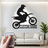 Custom Motocross Rider Led Light Metal Wall Art Personalized Gift for Dirt Bike Enthusiasts Garage or Man Cave Decor 5