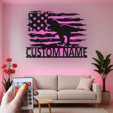 Insegna in metallo LED T-Rex con bandiera americana personalizzata, regalo unico per amanti dei dinosauri, decorazione per stanza dei bambini