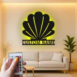 Art Murale en Métal Coquille Saint-Jacques | Décor Personnalisé Maison de Plage | Panneau de Nom Nautique Personnalisé avec LED