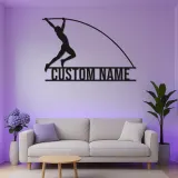 Letrero LED personalizado de salto con pértiga | Arte mural de metal de atletismo | Decoración de nombre personalizado para atletas | Regalo deportivo para entrenadores