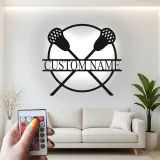 Custom Lacrosse Sticks Led Light Metal Wall Art Personalized Gift for Lacrosse Players Game Room Sports Decor