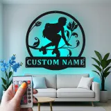 Panneau Personnalisé Roller Skate avec LED | Art Murale Métal Personnalisé pour Chambre d'Adolescent | Décor Fille Skater Floral