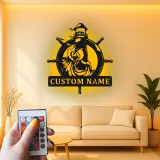 Custom Lighthouse Metal Sign | LED Nautical Wall Art | Personalized Ship Wheel Decor for Beach House | Maritime Gift