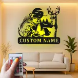 Cartel de metal LED personalizado de ciervo y pesca de lubina regalo para amantes del aire libre decoración de cabaña