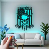 Insegna in metallo personalizzata con teschio da golf | Arte murale con luce LED | Decorazione da golf con nome personalizzato per man cave | Regalo per papà