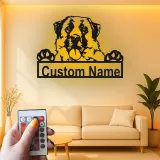 Décoration murale en métal LED personnalisée Saint Bernard - Cadeau pour amoureux des chiens, décoration pour salon