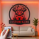 Insegna LED Highland Cow personalizzata | Arte da parete in metallo personalizzata | Decorazione moderna per casa e business