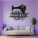 Cartel de máquina de coser personalizado | Decoración mural de metal LED | Decoración personalizada para el cuarto de manualidades | Regalo para costurera o mamá