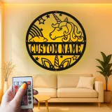 Décoration murale en métal personnalisée Licorne avec rétroéclairage LED Cadeau personnalisé pour enfants Décor de chambre magique