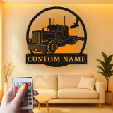 Custom Semi Truck LED Metal Sign | Personalized Trucker Name Art | Big Rig Decor for Man Cave | Gift for Driver