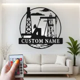 Cartel de metal personalizado de torre petrolífera | Arte mural LED industrial para oficina | Decoración personalizada con nombre de roughneck | Regalo para trabajador del sector petrolero