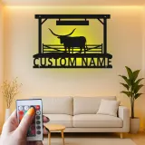 Texas Longhorn Metal Wall Art | Custom Ranch Sign with LED Lights | Personalized Farmhouse Decor for Cattleman