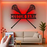 Personalized Lacrosse Sign | LED Metal Wall Art | Custom Name Decor for Player Bedroom | Sports Gift