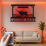 Texas Longhorn Metal Wall Art | Custom Ranch Sign with LED Lights | Personalized Farmhouse Decor for Cattleman