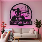 Insegna in metallo personalizzata con LED per cacciatori di archi, regalo personalizzato per arcieri, decorazione per cabin rustica