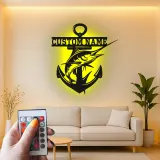 Custom Marlin Anchor Sign | Personalized LED Metal Wall Art | Deep Sea Fishing Decor for Man Cave Gift | Nautical Wall Decor
