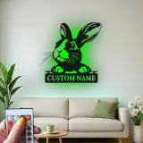 Insegna in metallo personalizzata con luce LED a forma di coniglio per amanti degli animali, regalo per asilo nido o decorazione per camera dei bambini