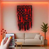 Cartel LED de Bombero Personalizado | Arte Mural de Metal Personalizado | Decoración Patriótica de Bombero para Papá | Regalo de Héroe Americano