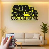 Custom Cement Mixer Truck Led Light Metal Wall Art Personalized Gift for Truck Enthusiasts Garage Wall Decor