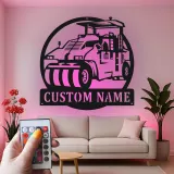 Señal LED de rodillo de carretera | Arte de vehículo de construcción personalizado | Regalo personalizado para operador | Decoración de equipo pesado