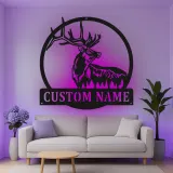 Personalisierte LED-Metall-Wandkunst mit Elch – Jagdgeschenk für Ihn, rustikale Hüttendeko