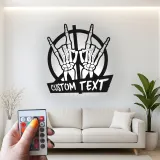 Insegna in metallo personalizzata con mano scheletrica e segno di pace luce LED regalo unico per fan della musica decorazione camera musicale