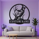 Gothic Raven LED Metal Sign | Personalized Crow Wall Art | Custom Name Decor for Home & Office