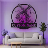 Personalisiertes LED-Metallschild mit Windmühlen-Motiv – Rustikales Geschenk für das Wohnzimmer