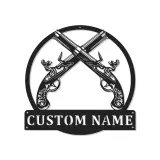 Décoration murale en métal personnalisée avec pistolets croisés et rétroéclairage LED - Cadeau pour les passionnés d'armes, décoration de cave à vin