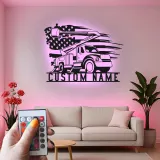Cartel de metal personalizado con luz LED de camión de cubo regalo para liniero decoración de garaje o taller