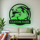 Insegna in metallo personalizzata con delfini retroilluminata, regalo per amanti dell'oceano, decorazione nautica per casa al mare