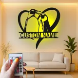 Custom Penguin Couple Led Light Metal Wall Art Romantic Gift for Couples Bedroom or Living Room Decor